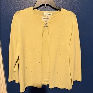 Yellow Cardigan and Sleeveless Blouse with Rhinestone Accents